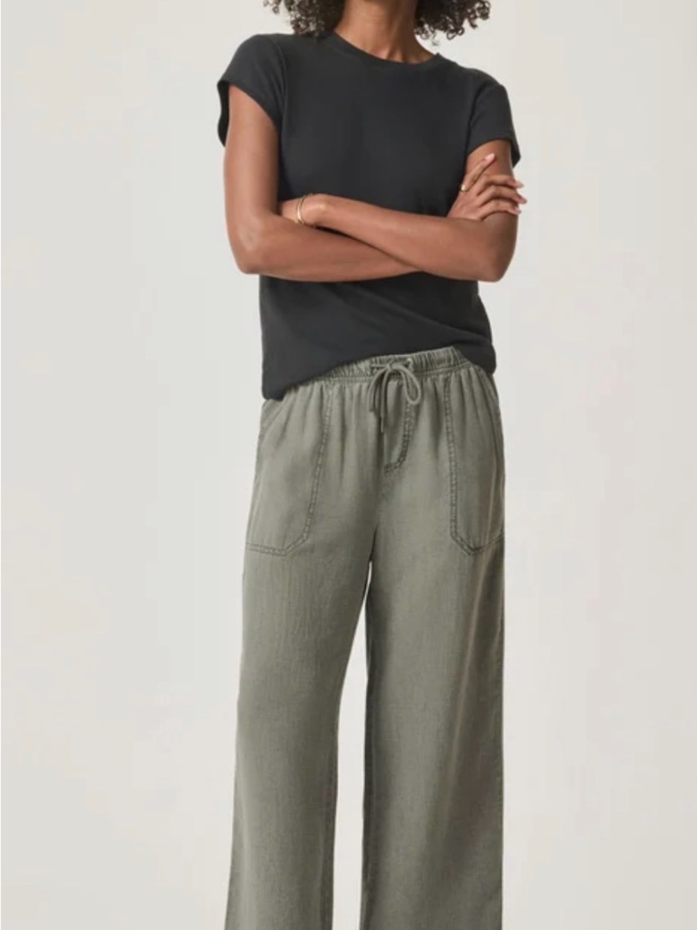 Splendid Olive Green Drawstring Wide-Leg Pants